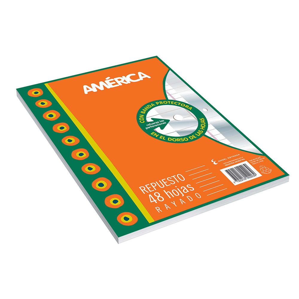 Repuesto con Banda América, 48 hojas rayadas