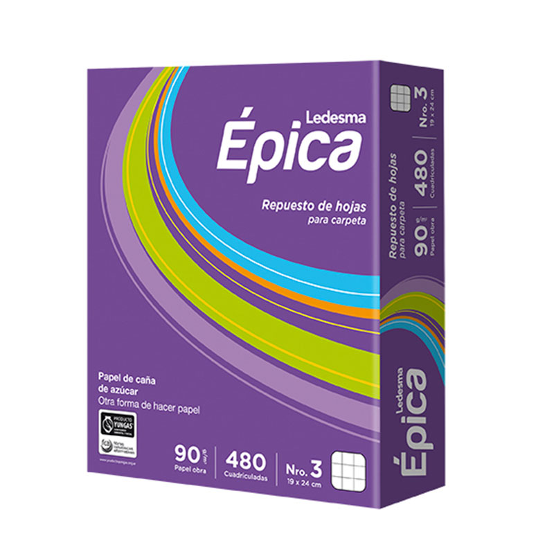 Repuesto Épica N°3, 480 hojas cuadriculadas