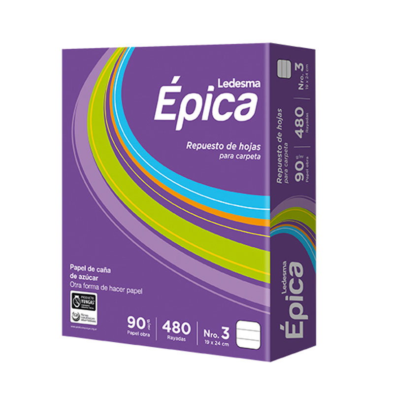 Repuesto Épica, 480 hojas rayadas