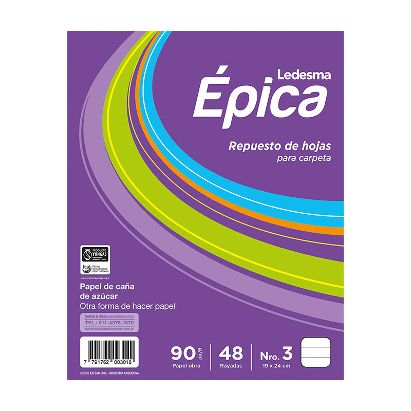Repuesto Épica N°3, 48 hojas rayadas