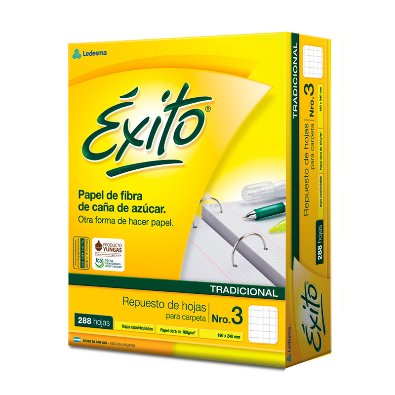 Repuesto Éxito Ecológico N°3, 288 hojas cuadriculadas