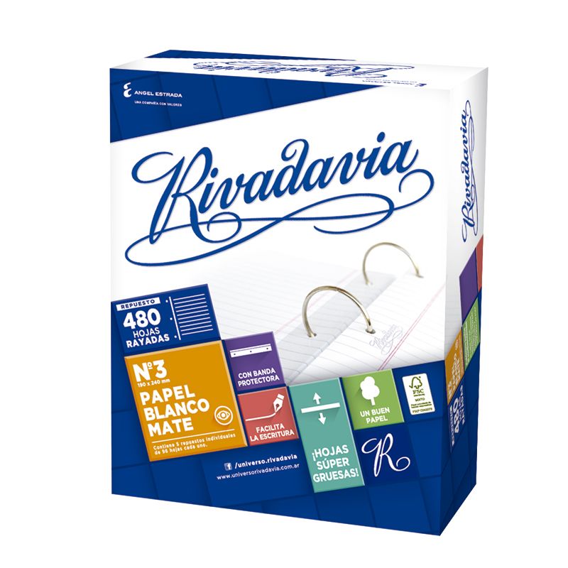 Repuesto con Banda Rivadavia, 480 hojas rayadas