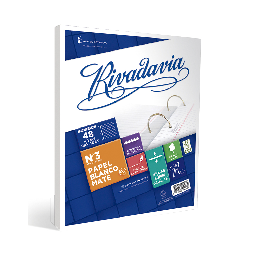 Repuesto con Banda Rivadavia, 48 hojas rayadas