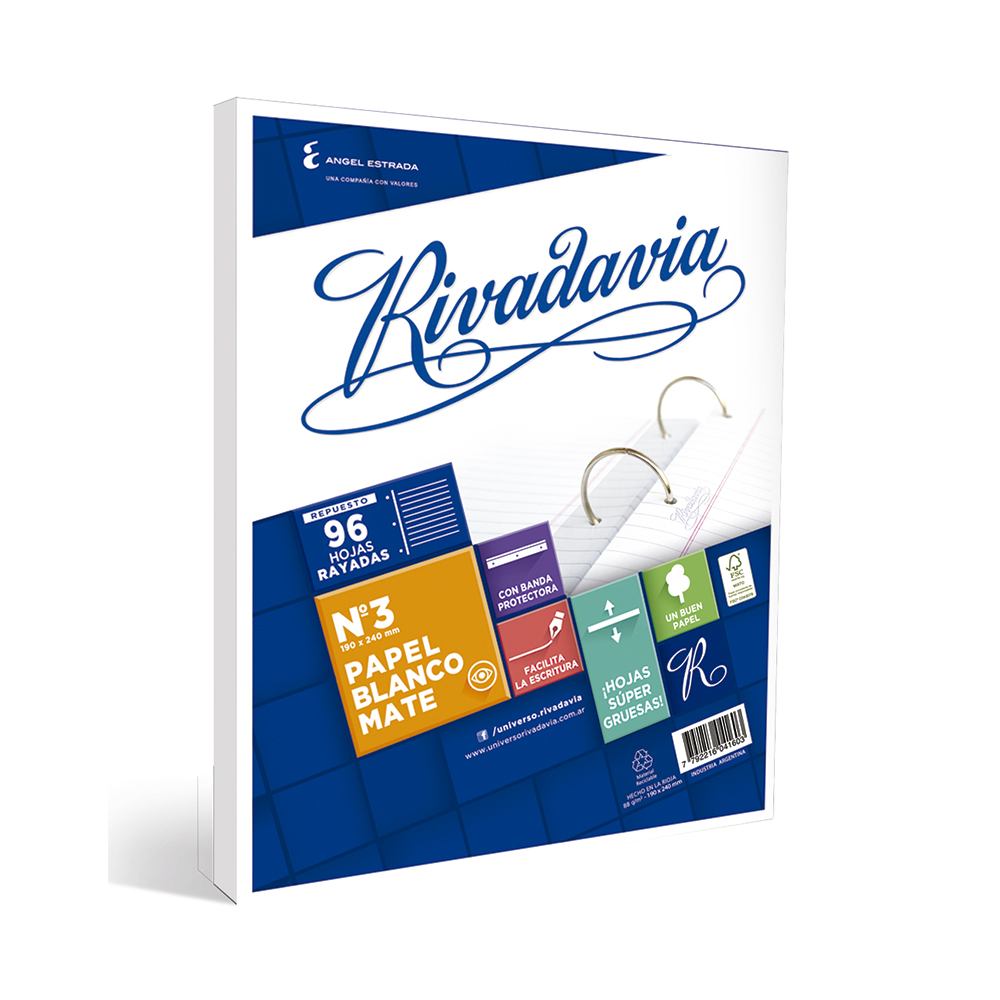 Repuesto con Banda Rivadavia, 96 hojas rayadas