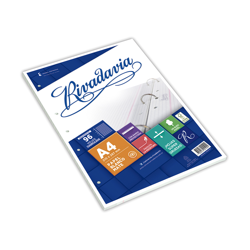 Repuesto Rivadavia Banda A4, 96 hojas cuadriculadas