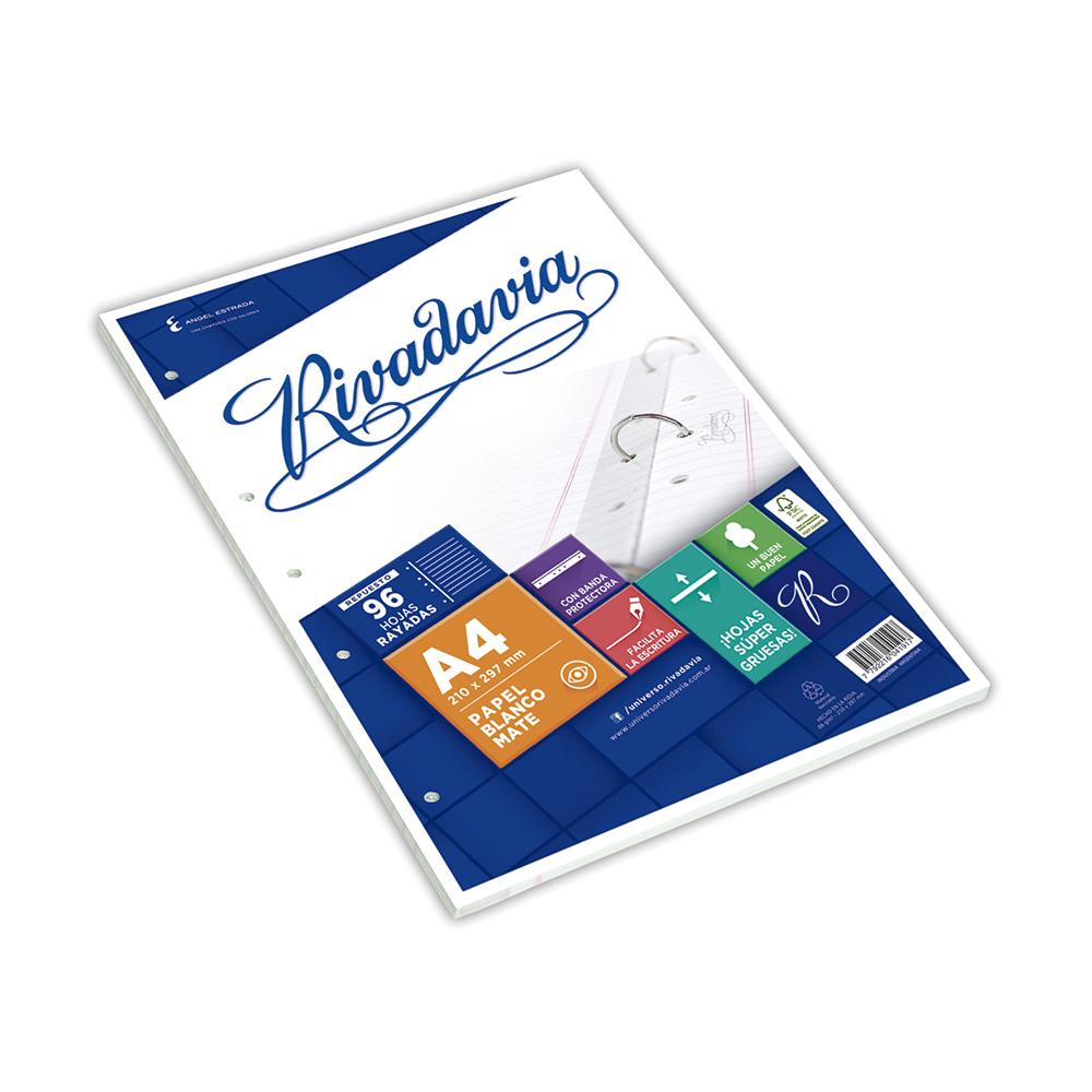 Repuesto Rivadavia A4, 96 hojas rayadas