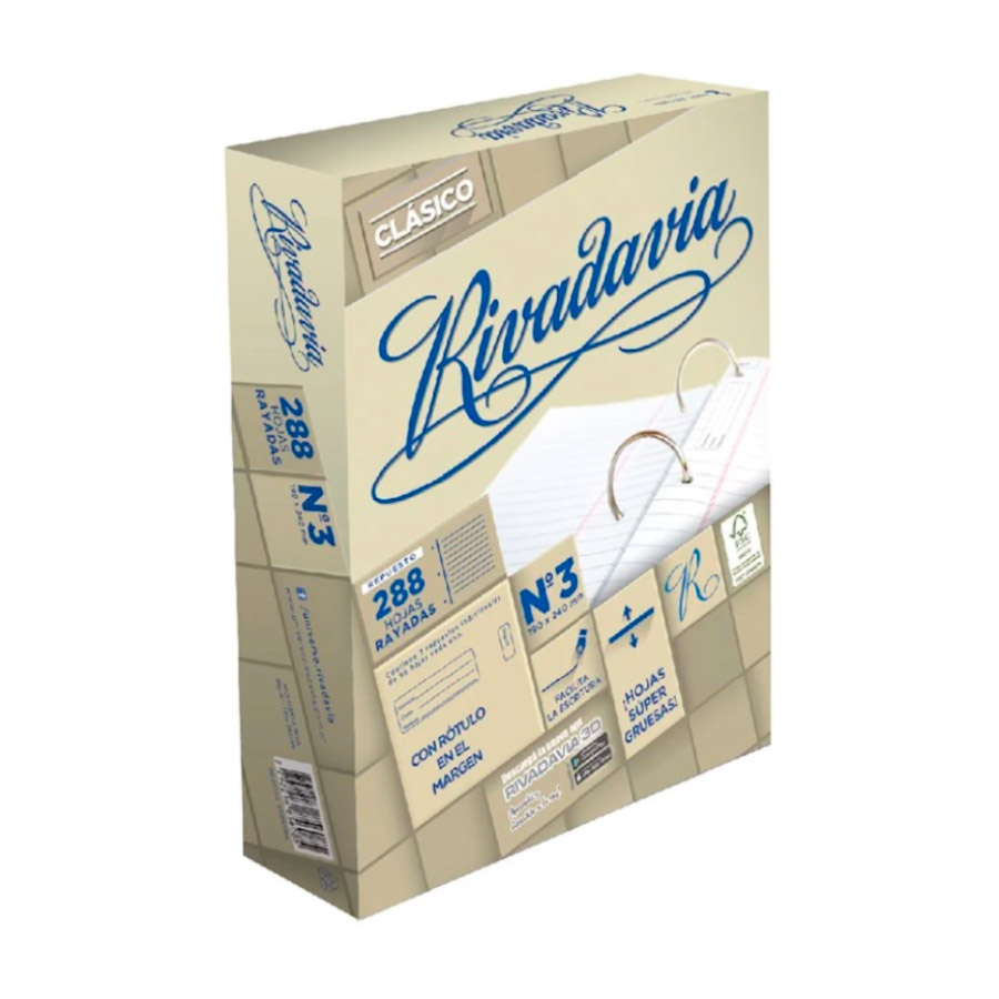 Repuesto Rivadavia Clásico Extra Blanco, 288 hojas rayadas