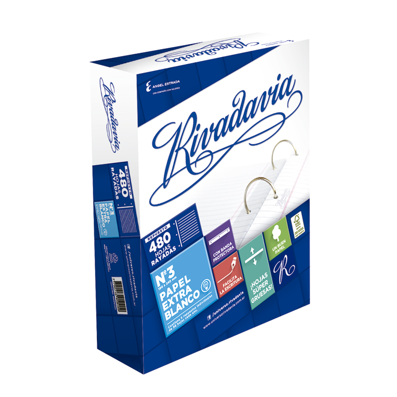 Repuesto Rivadavia Extra Blanco, 480 hojas rayadas