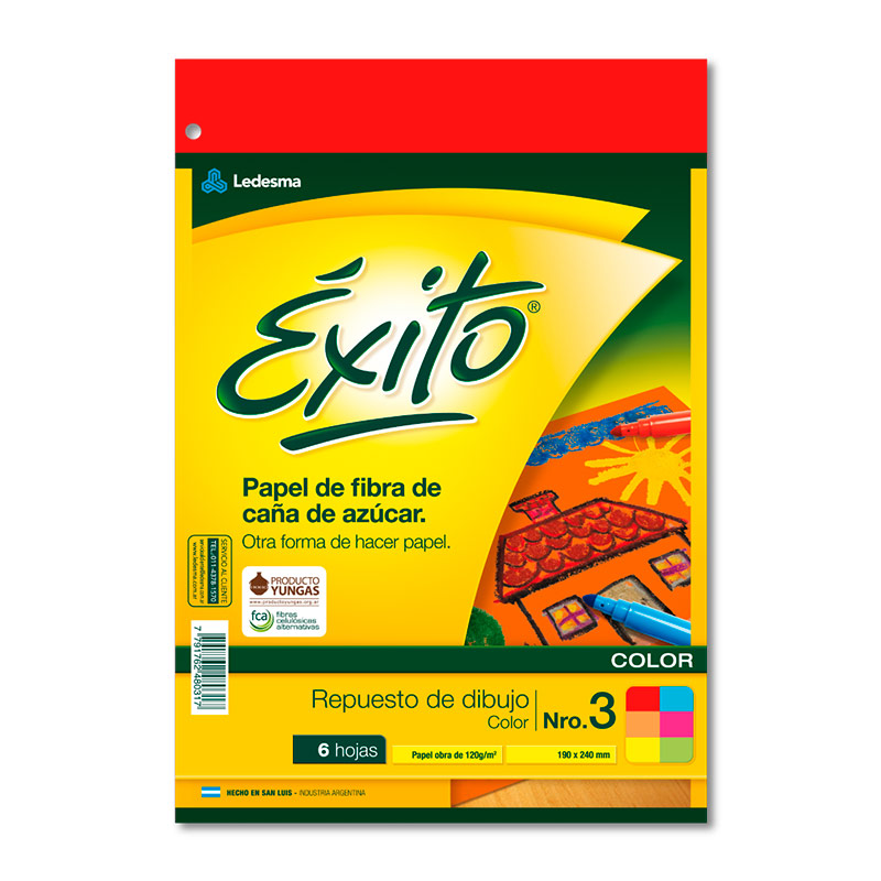 Repuesto de Dibujo Éxito N°3, 6 hojas color