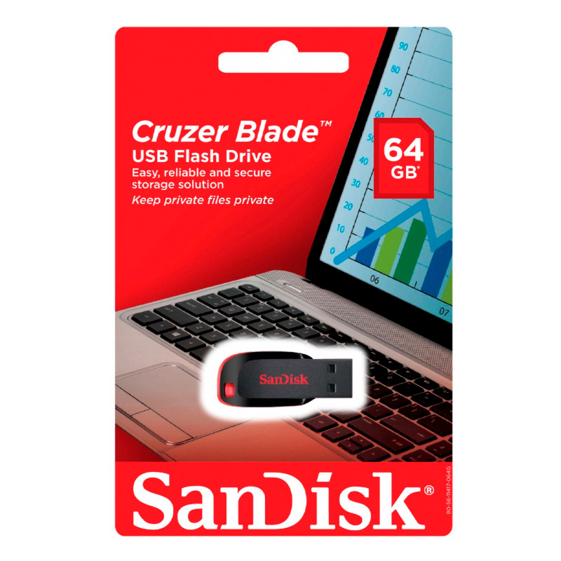 Pen drive 64GB SanDisk Cruzer Blade 2.0, negro y rojo