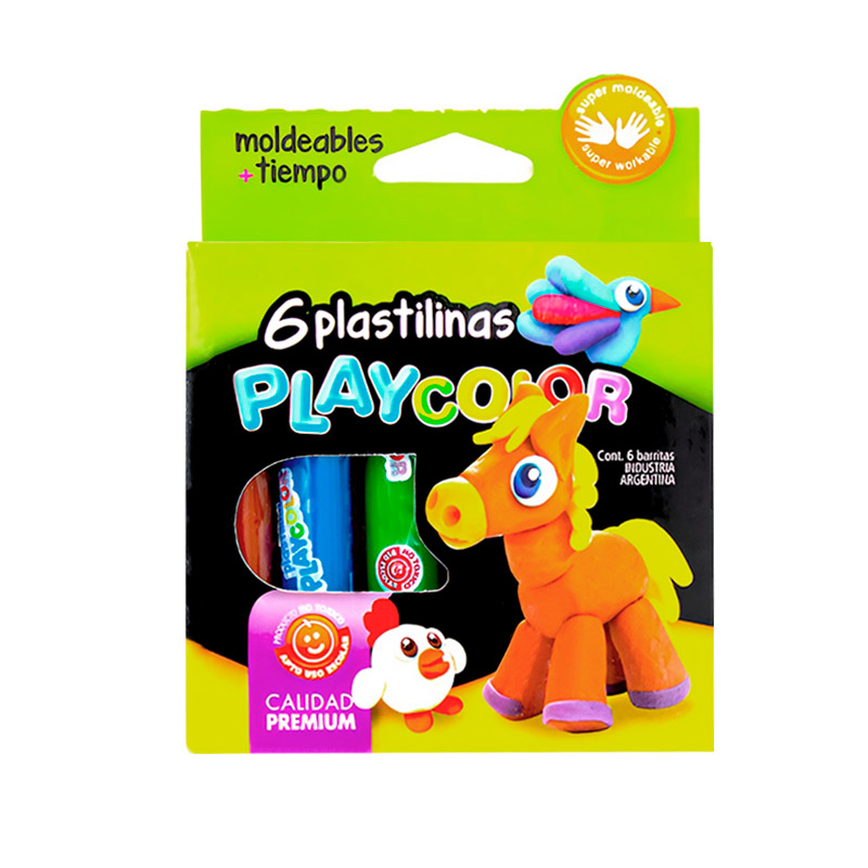 Plastilina Playcolor colores surtidos, caja de 6 barras
