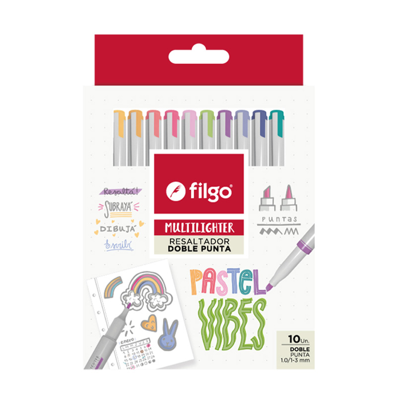 Resaltador creativo doble punta Filgo Multilighter pastel de 10 colores