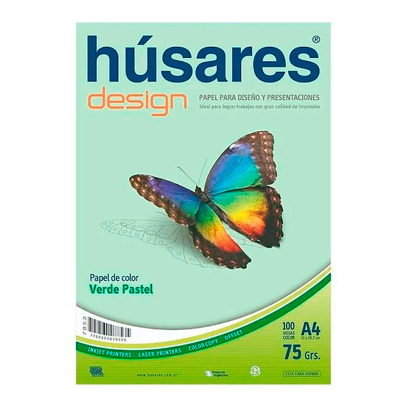 Resma Húsares Design A4 verde, 75g.
