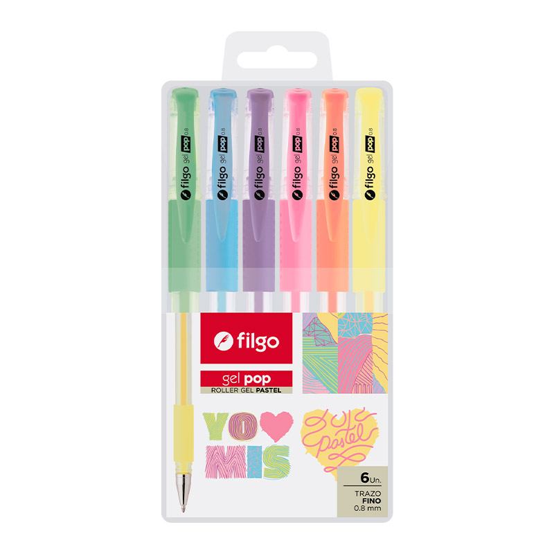 Roller Filgo Gel Pop Pastel, estuche x 6 colores