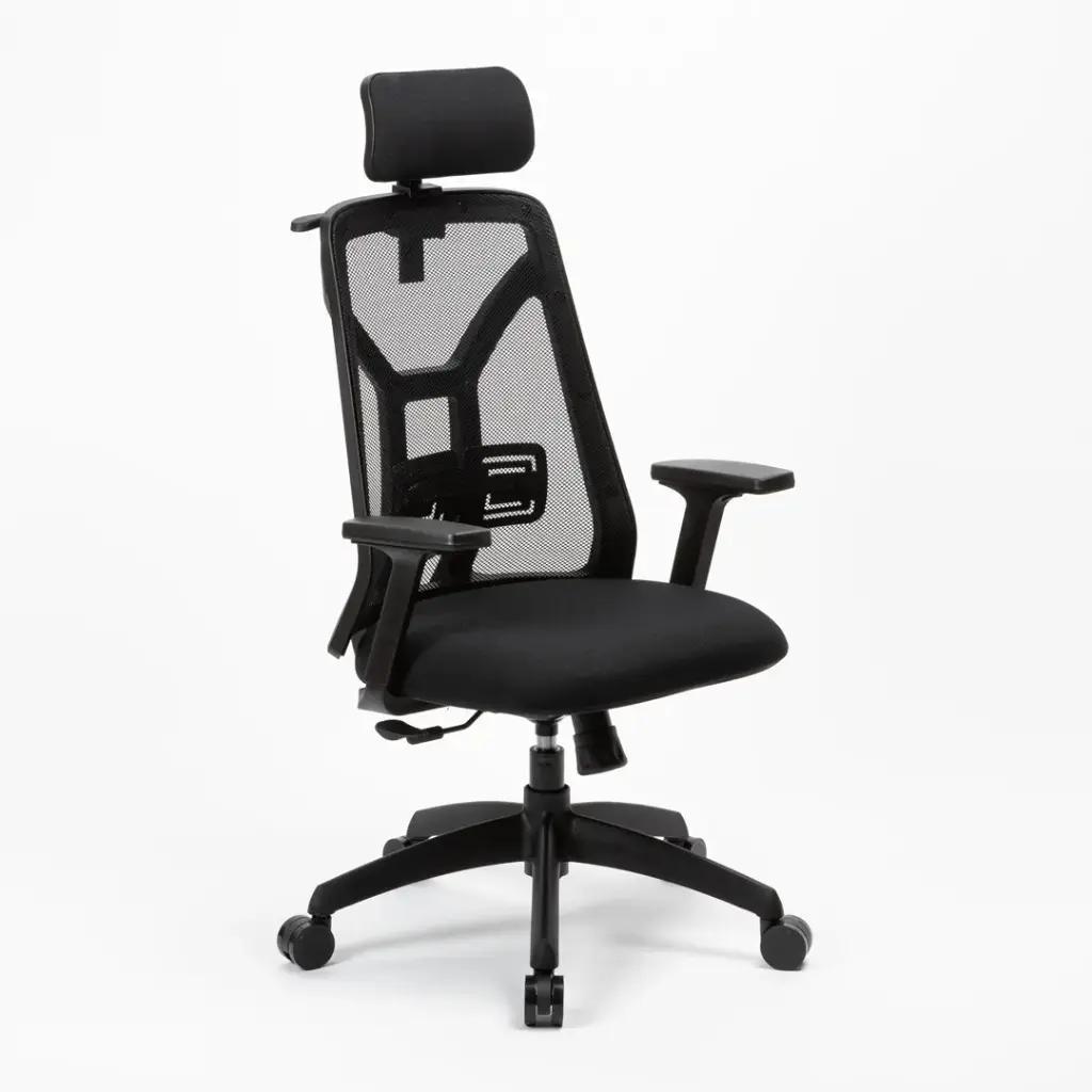 Sillón Ergonómico c/brazos + cabezal + Perchero Synchro negro Tokio 