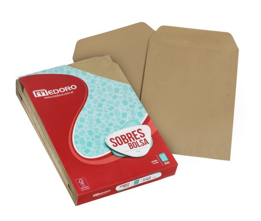 Sobre bolsa Kraft Medoro, 80g. 24 x 30cm. pack de 100 unidades