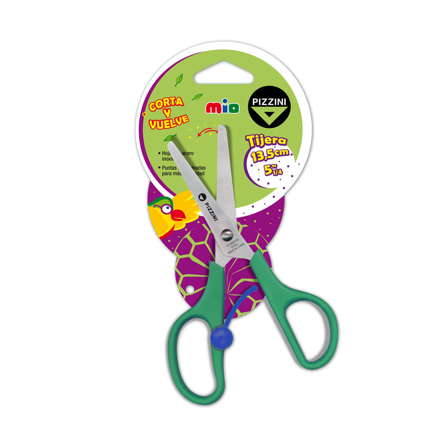 Tijera 13.5cm., Pizzini Resorte PS55C, Blister x 1