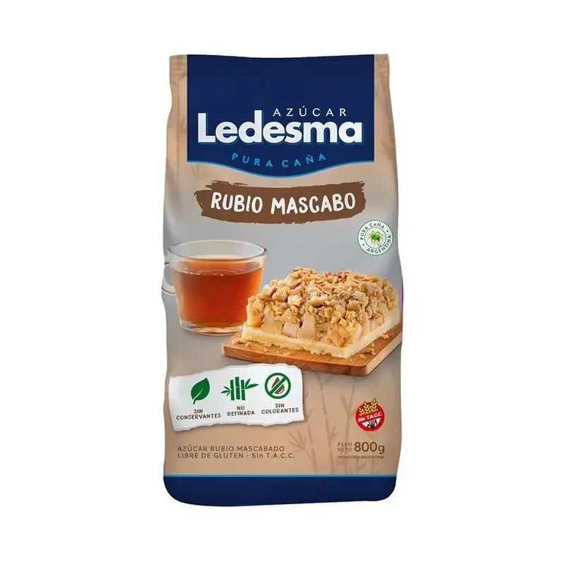 Azúcar Ledesma Rubia Mascabo, pack de 800g.  