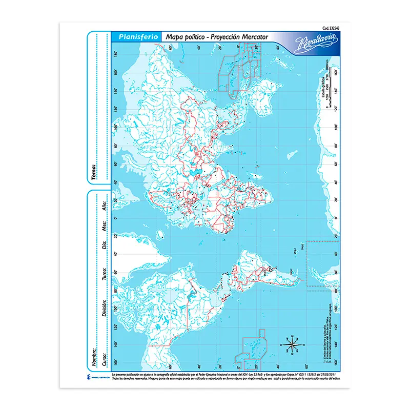Mapa Planisferio político Rivadavia, unidad