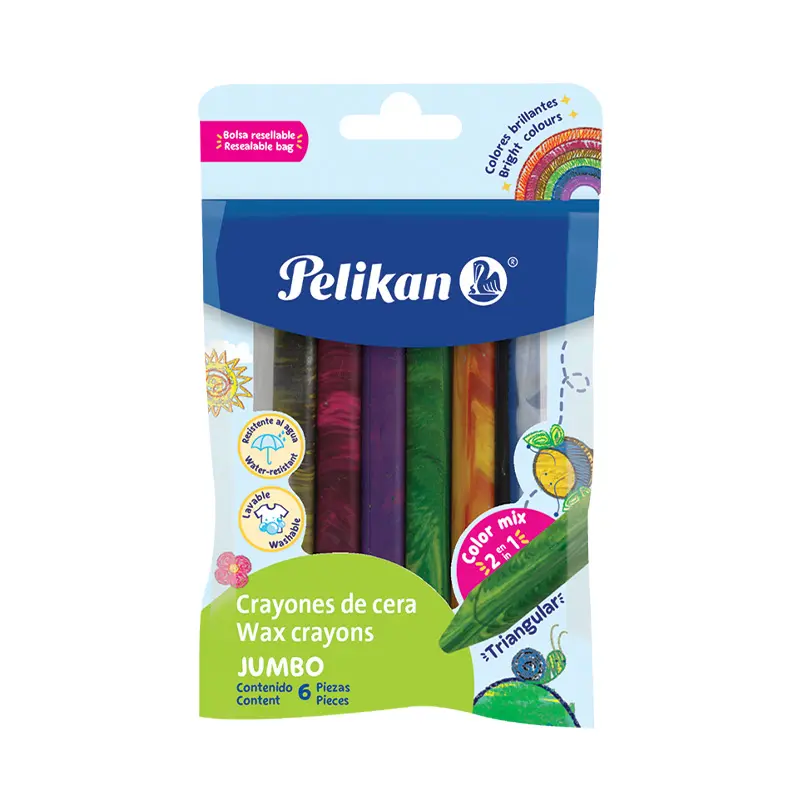 Crayones Pelikan Jumbo Triangulares Mix, blister de 6 colores