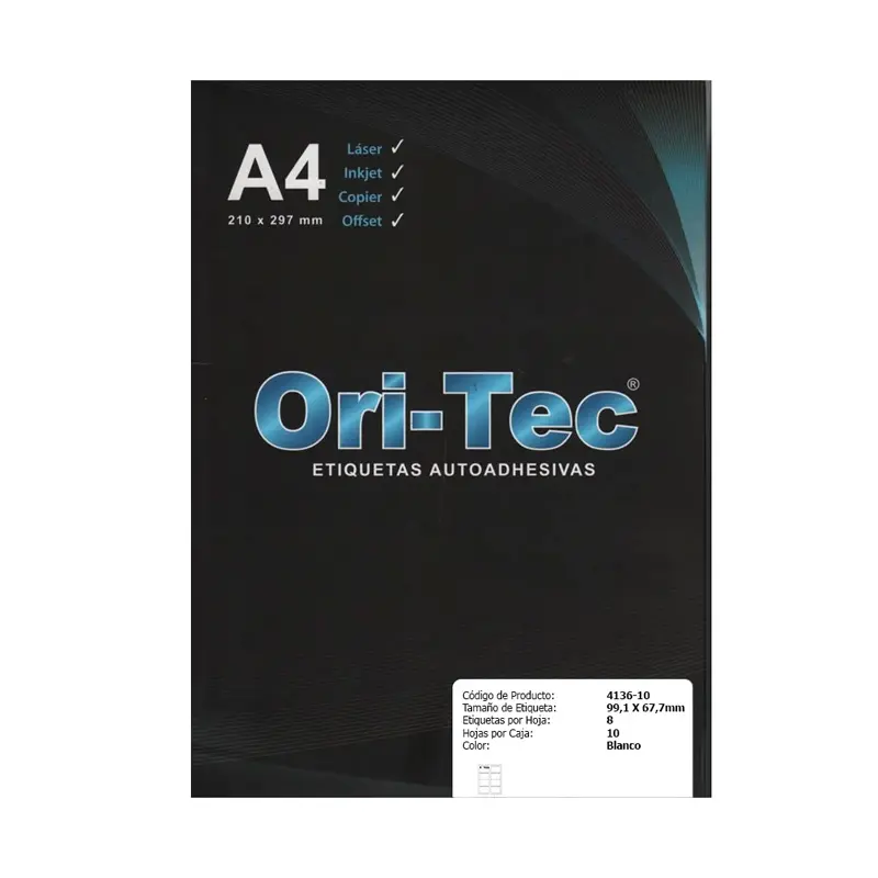 Etiqueta Orion Color 9.91 x 6.7cm. pack de 10 planchas, 80 etiquetas
