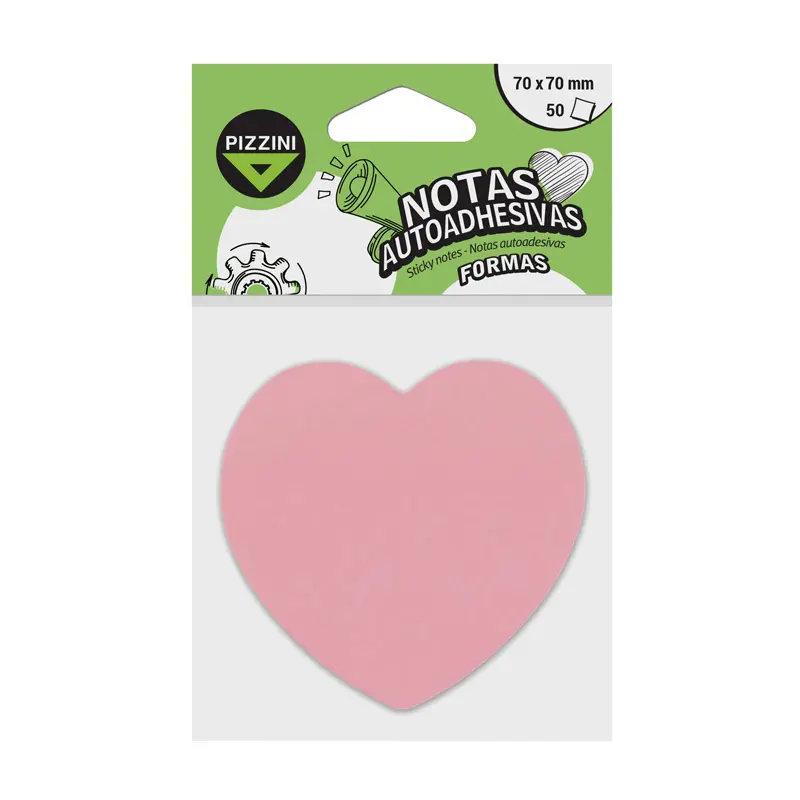 Notas Autoadhesivas Pizzini Corazón Rosa Pastel, 70 x 70mm. 50 hojas 