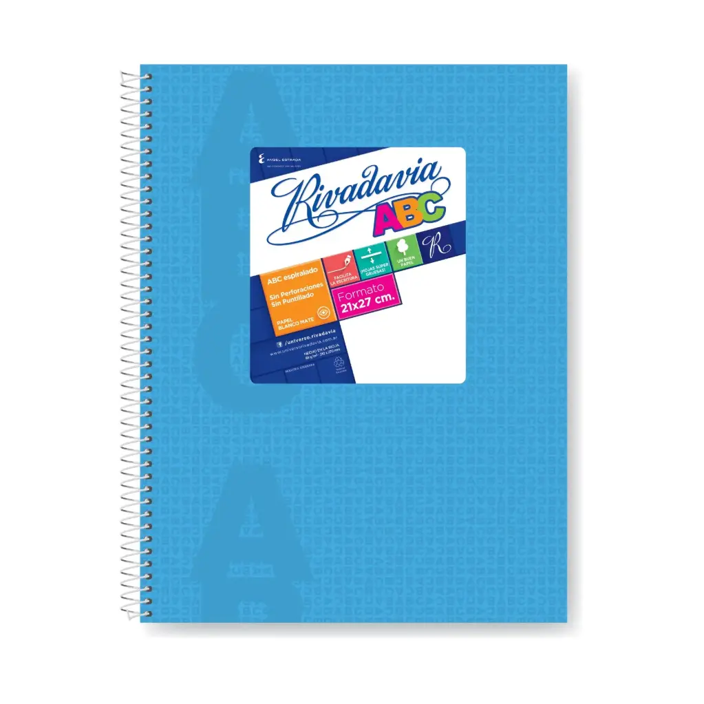 Cuaderno Rivadavia ABC espiralado Araña Celeste, 21x27cm. 60 hojas rayadas