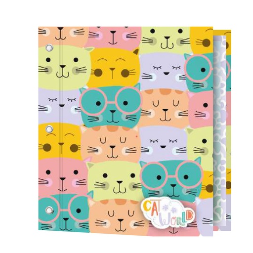 [CARPREXN3CAT] Carpeta de dos tapas para aros o cordón Rexon Cat World N°3