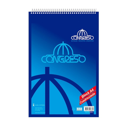 [CONGRESOA4C] Block Congreso, espiralado A4, 80 hojas cuadriculadas