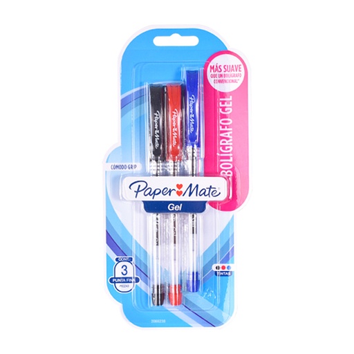 [PAPERGELX3] Bolígrafo Paper Mate Gel, blister de 3 colores