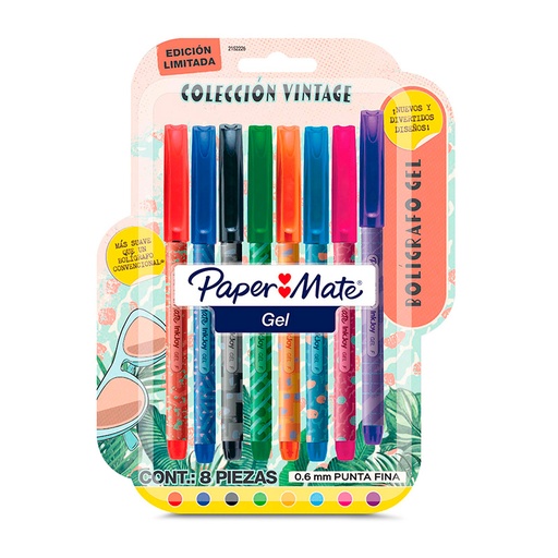 [PAPERGELX8VIN] Bolígrafo Paper Mate Gel Colección Vintage, blister de 8 colores