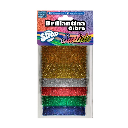 [BRILLANSURX5] Brillantina Sifap colores surtidos, blister de 5 sobres de 4g.
