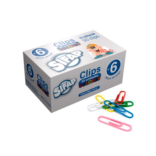 [SIFAPCLIPFN6] Broches Clips Sifap forrados N°6, caja de 50 unidades