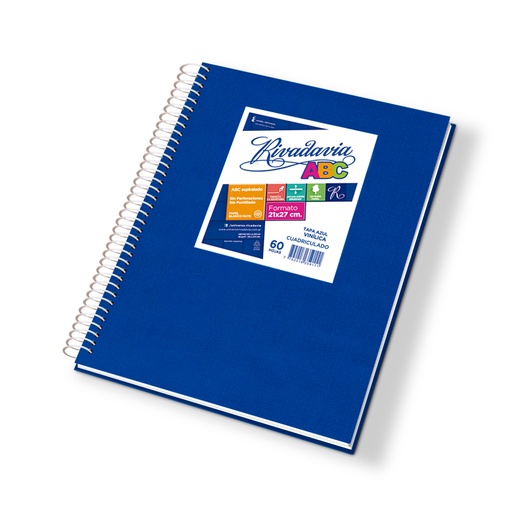 [ABC2127AZ60C] Cuaderno Rivadavia ABC espiralado Araña azul, 21x27cm. 60 hojas cuadriculadas