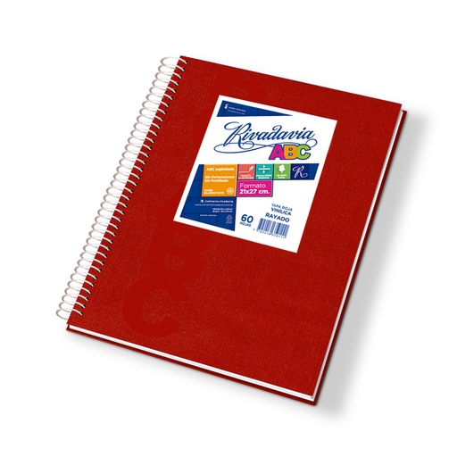 [ABC2127RO60C] Cuaderno Rivadavia ABC espiralado Araña rojo, 21x27cm. 60 hojas cuadriculadas