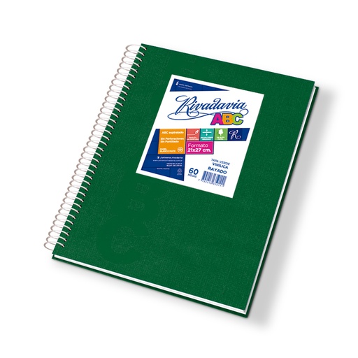 [ABC2127VE60R] Cuaderno Rivadavia ABC espiralado Araña verde, 21x27cm. 60 hojas rayadas