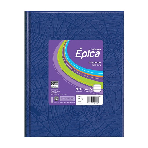 [EPICA3AZUL48R] Cuaderno Épica N°3  Araña azul, 19x24cm. 48 hojas rayadas