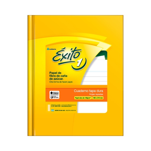 [EXITO1TC200R] Cuaderno Éxito Ecológico tapa de cartón, 16 x 21cm. 200 hojas rayadas