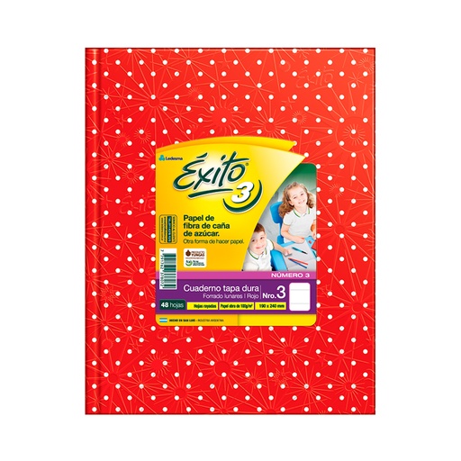 [EXITO3LUNROJ] Cuaderno Éxito E3 Lunares rojo, 19x24cm. 48 hojas rayadas