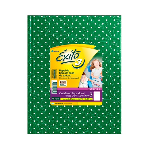 [EXITO3LUNVER] Cuaderno Éxito E3 Lunares verde, 19x24cm. 48 hojas rayadas