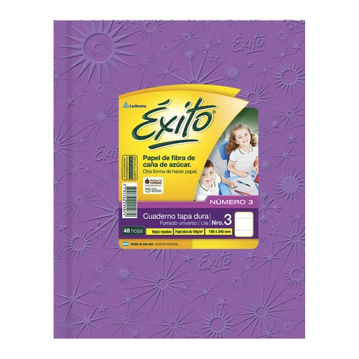 [EXITO3ULI48R] Cuaderno Éxito E3 Universo, forrado lila, 19x24cm. 48 hojas rayadas