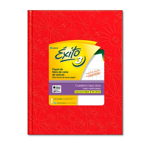 [EXITO3UR48CG] Cuaderno Éxito E3 Universo, tapa dura forrada roja, 19 x 24cm. 48 hojas cuadriculado grande