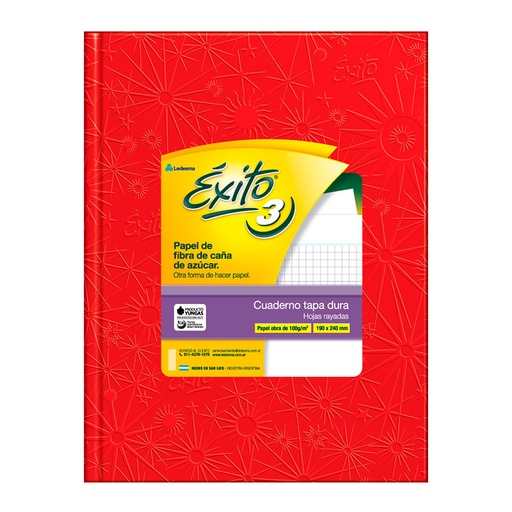 [EXITO3URO100] Cuaderno Éxito Universo N°3, tapa de cartón rojo, 19 x 23cm. 100 hojas rayadas