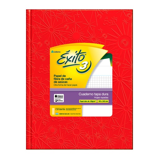 [EXITO3URO48C] Cuaderno Éxito Universo N°3, tapa de cartón rojo, 19 x 23cm. 48 hojas cuadriculadas