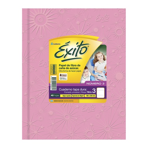 [EXITO3UROS48] Cuaderno Éxito Universo tapa de cartón rosa, 19 x 23cm. 48 hojas rayadas