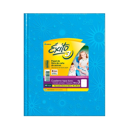 [EXITO3UTU48R] Cuaderno Éxito Universo tapa de cartón turquesa, 19 x 23cm. 48 hojas rayadas