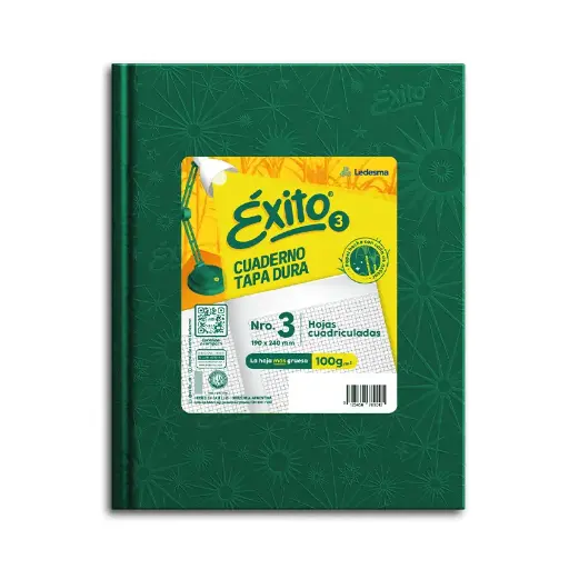 [EXITO3UVE48C] Cuaderno Éxito E3 Universo, forrado verde, 19x24cm. 48 hojas cuadriculadas