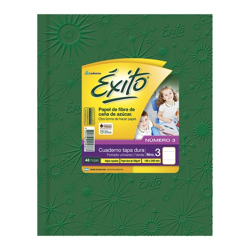 [EXITO3UVE48R] Cuaderno Éxito Universo tapa de cartón verde, 19 x 23cm. 48 hojas rayadas