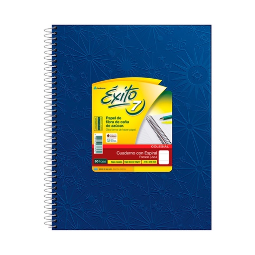 [EXITO7AZUL60R] Cuaderno espiralado Éxito Universo, tapa de cartón forrada azul, 21 x 27cm. 60 hojas rayadas
