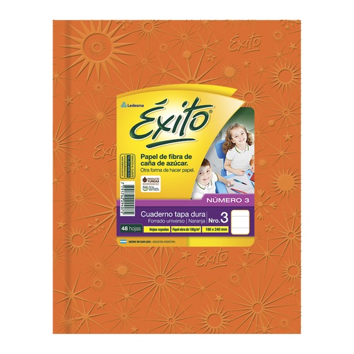 [EXITOUNA48R] Cuaderno Éxito Universo tapa de cartón naranja, 19 x 23cm. 48 hojas rayadas